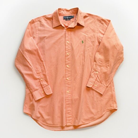 Polo Ralph Lauren Shirt Mens Size XL 17 32/33 Orange Gingham Classic Fit Preppy - Picture 1 of 11